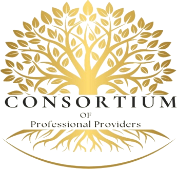 Consortium of Professional Providers logo: a gold tree with deep roots